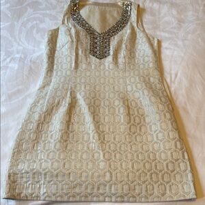 Elegant white silver Sleeveless Top with Embellished Neckline